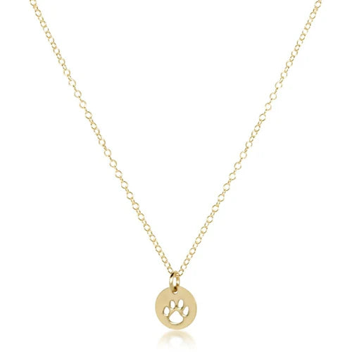 16" necklace gold - paw print small gold disc