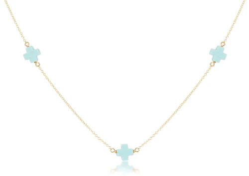 17" choker simplicity chain gold - signature cross turquoise