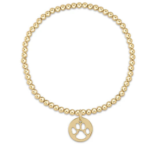 Classic gold 3mm bead bracelet - paw print gold disc