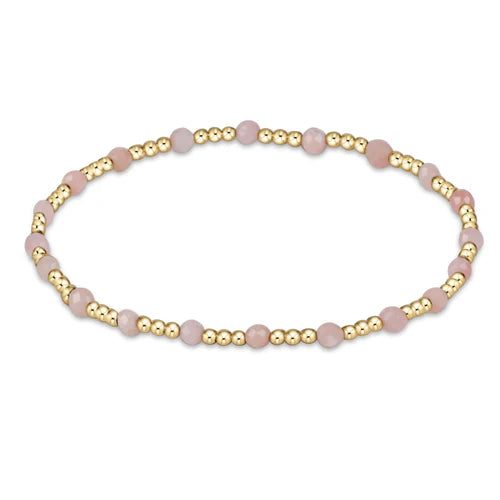Gemstone gold sincerity pattern 3mm bead bracelet - pink opal
