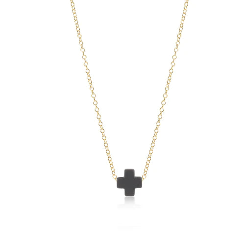 16" necklace gold - signature cross charcoal