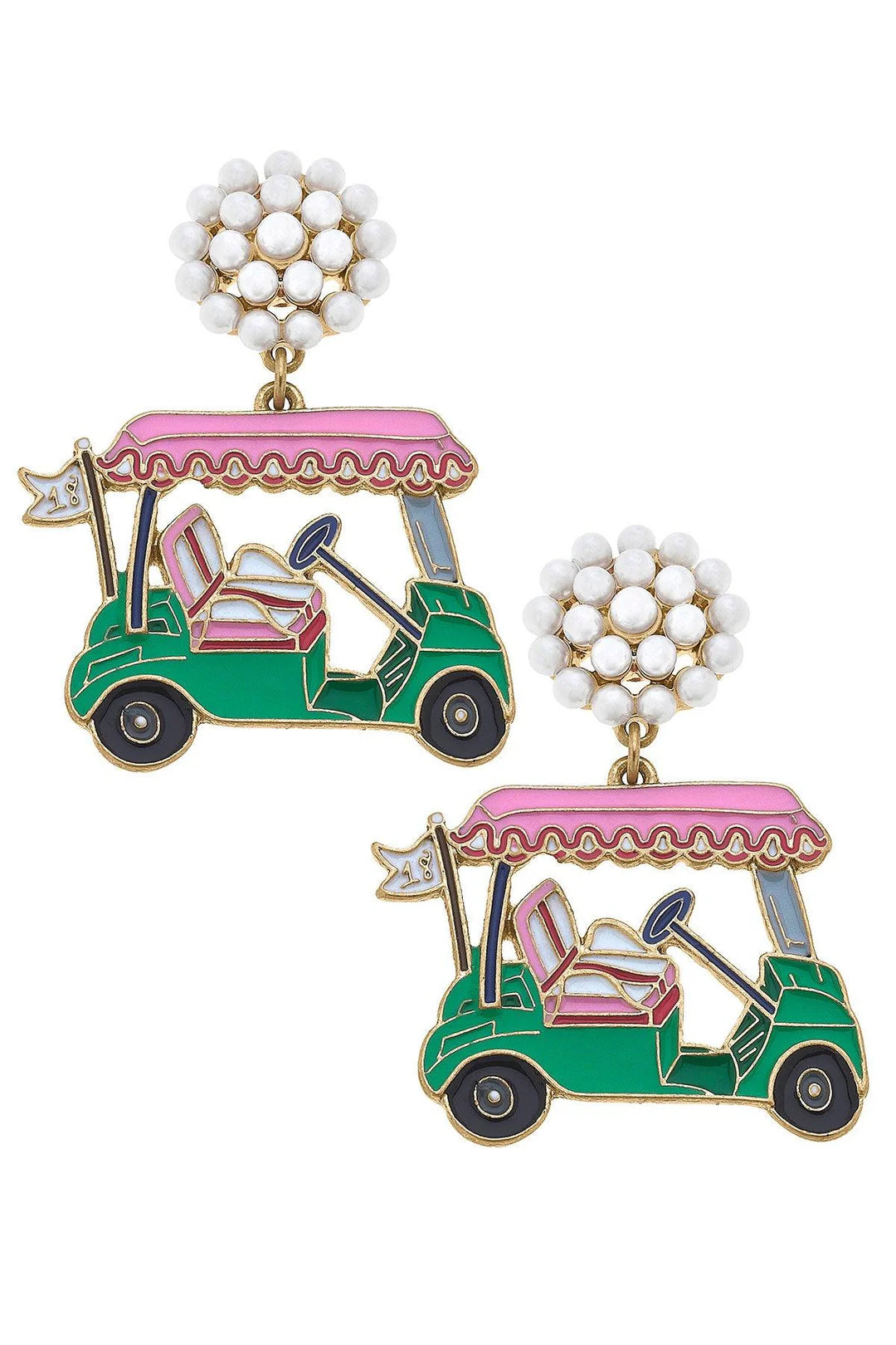 19th Hole Golf Cart Enamel Earrings