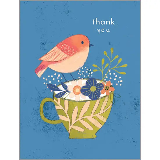 Blank Thank You Note Card - Bird On Cup