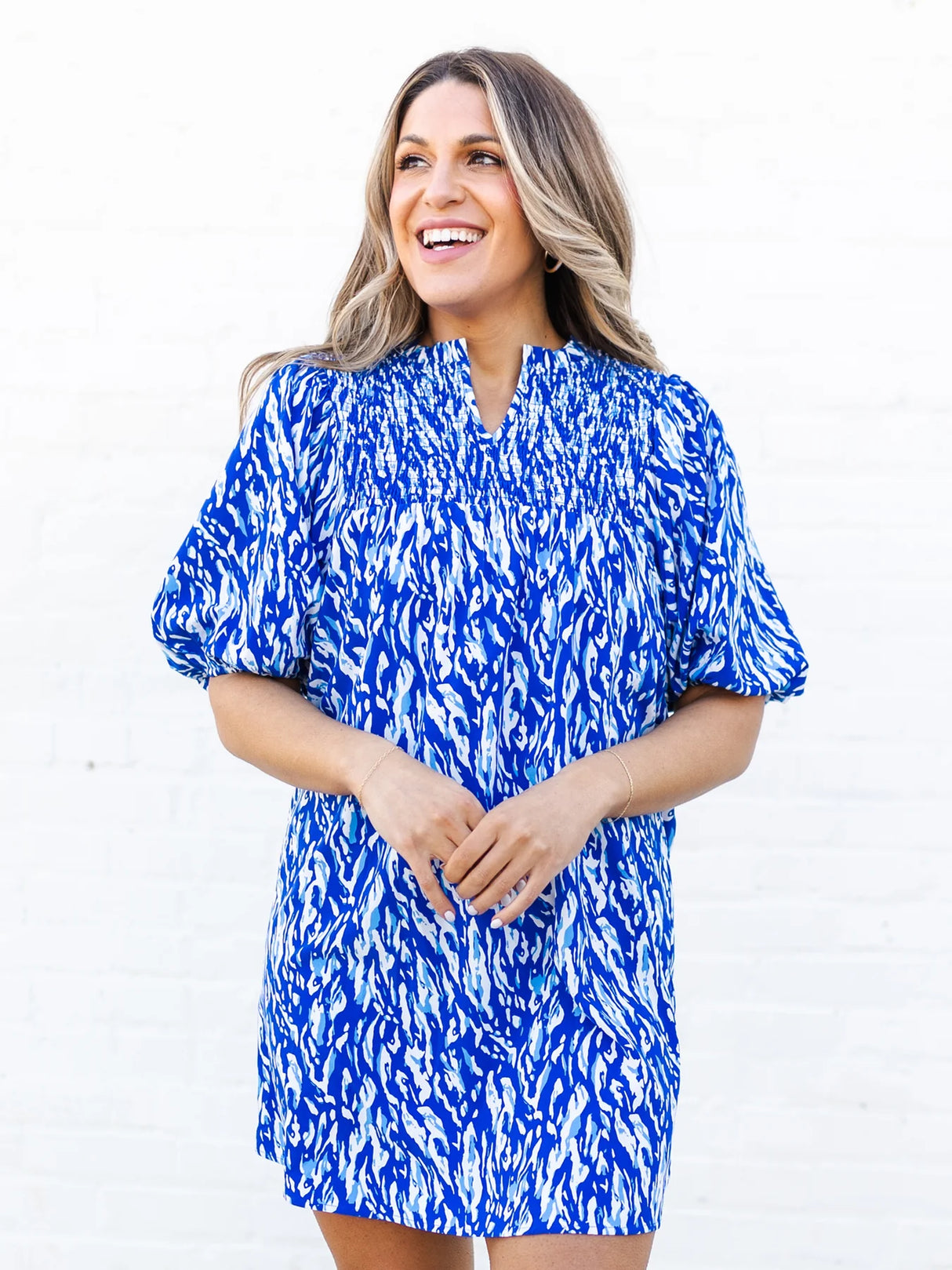 Amelia Dress | Tiger Tail Blue + White