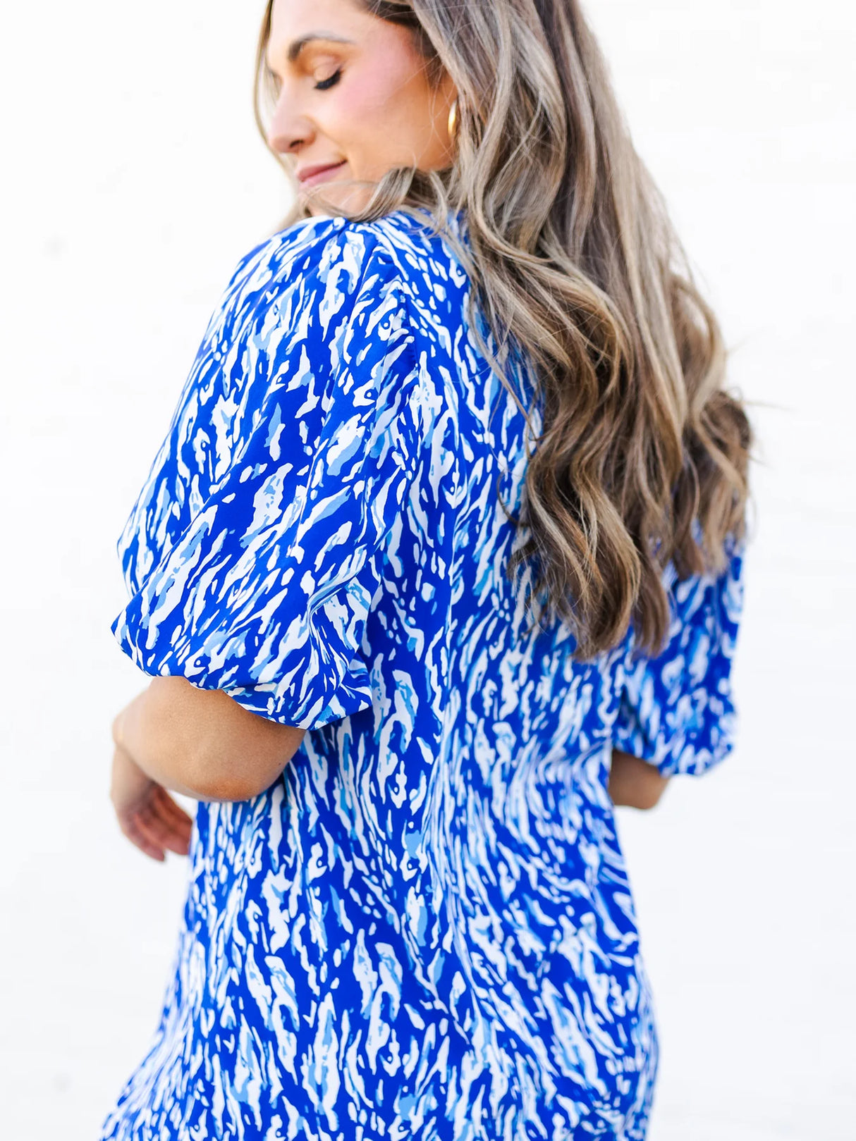 Amelia Dress | Tiger Tail Blue + White