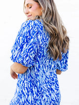 Amelia Dress | Tiger Tail Blue + White