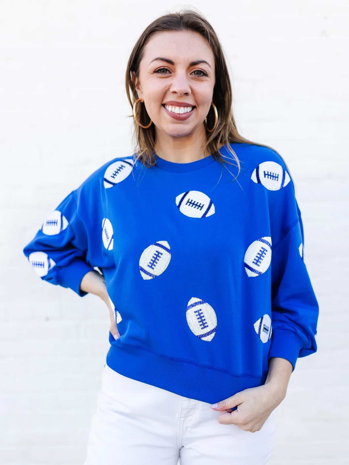 Millie Sweatshirt | Footballs Blue + White