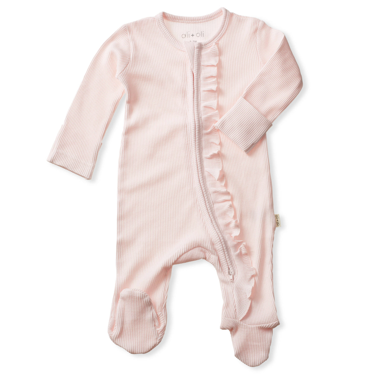 Baby Ruffle Footie 2-Way Zipper – Organic Cotton Waffle Knit