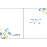 With Scripture Birthday Card - Blue Flowers in China Vase