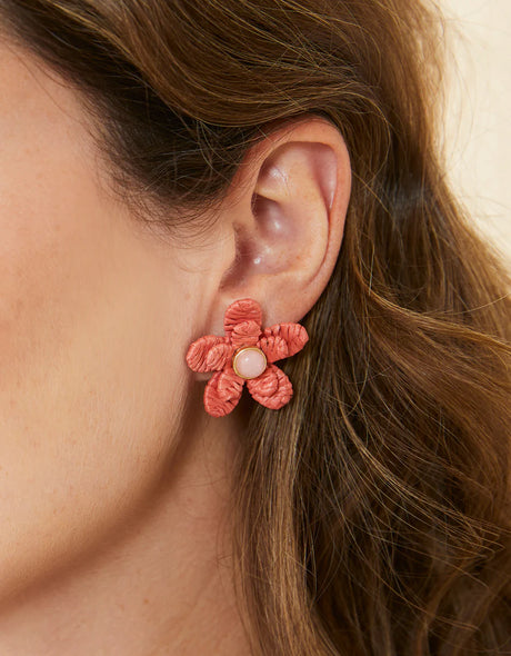 Sweet Straw Flower Earrings Red