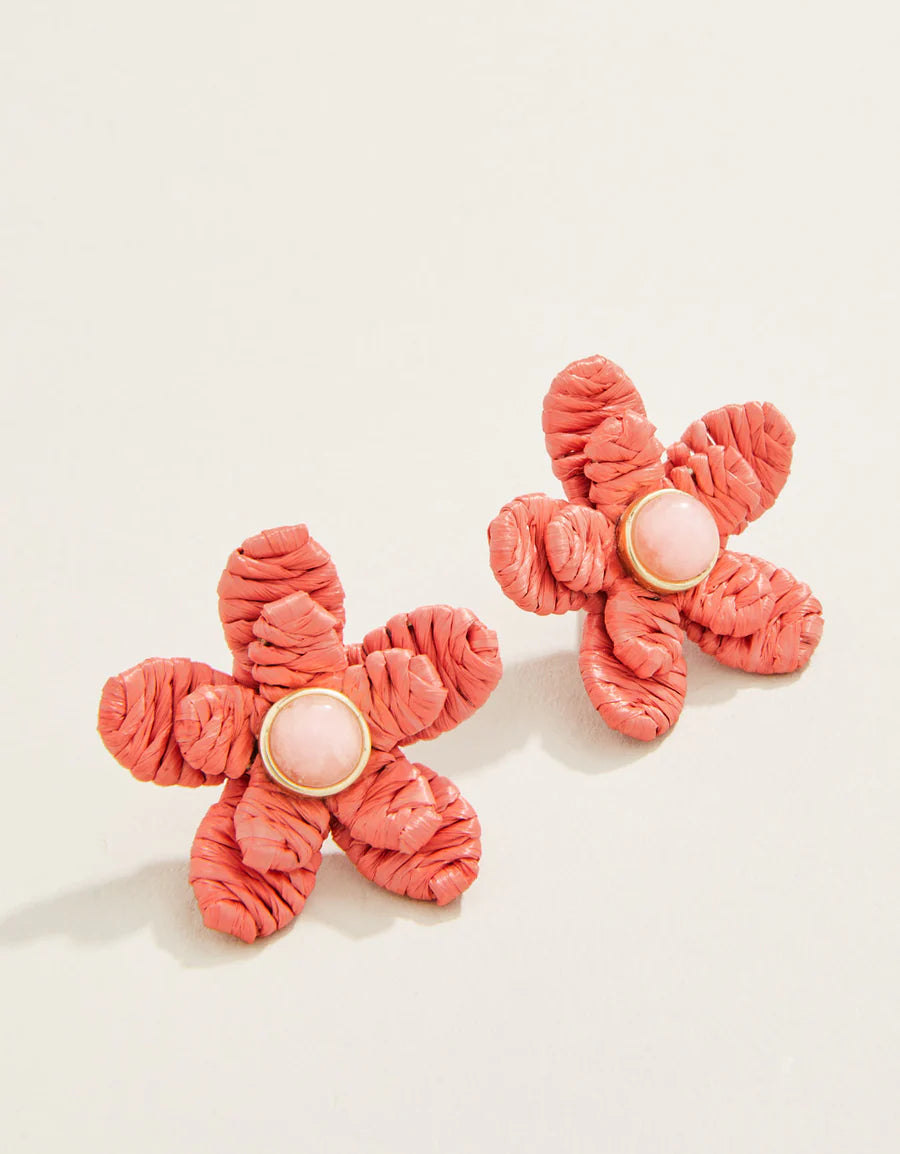 Sweet Straw Flower Earrings Red