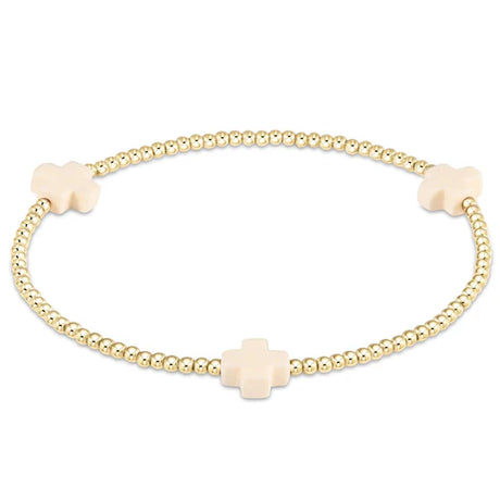 Signature cross gold pattern 2mm bead bracelet