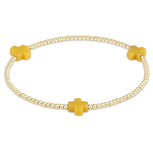 Signature cross gold pattern 2mm bead bracelet