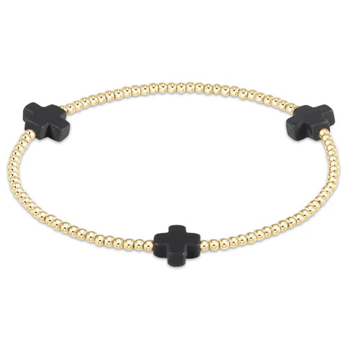 Signature cross gold pattern 2mm bead bracelet