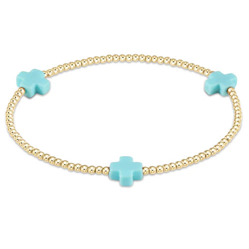 Signature cross gold pattern 2mm bead bracelet