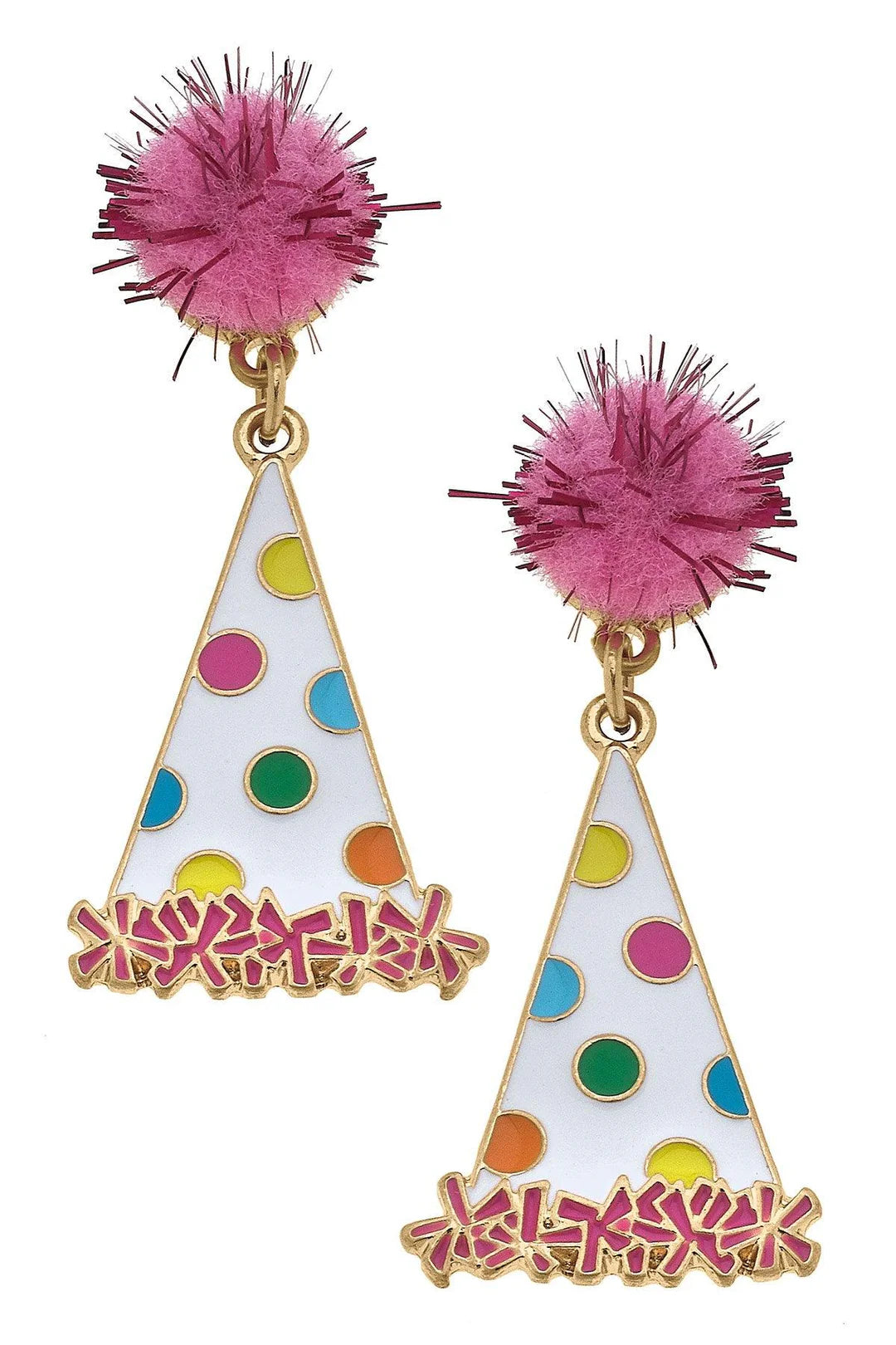 Polka Dotted Party Hat Enamel Earrings