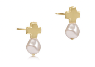 Signature cross gold stud- pearl