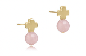 Signature cross gold stud- pink opal