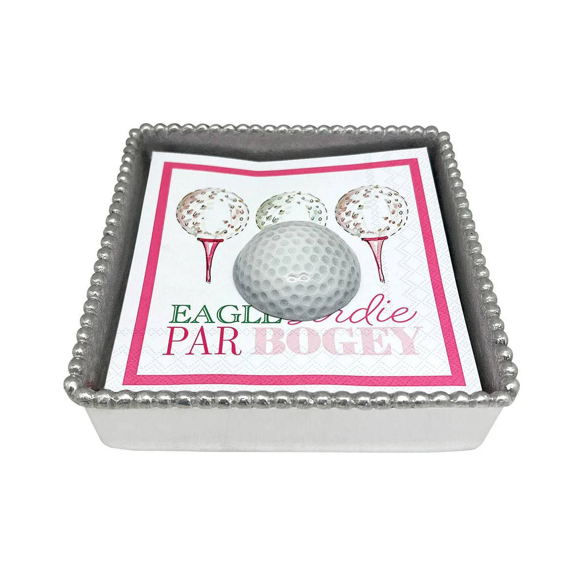 White Golf Ball Beaded Napkin Box Set- Mariposa