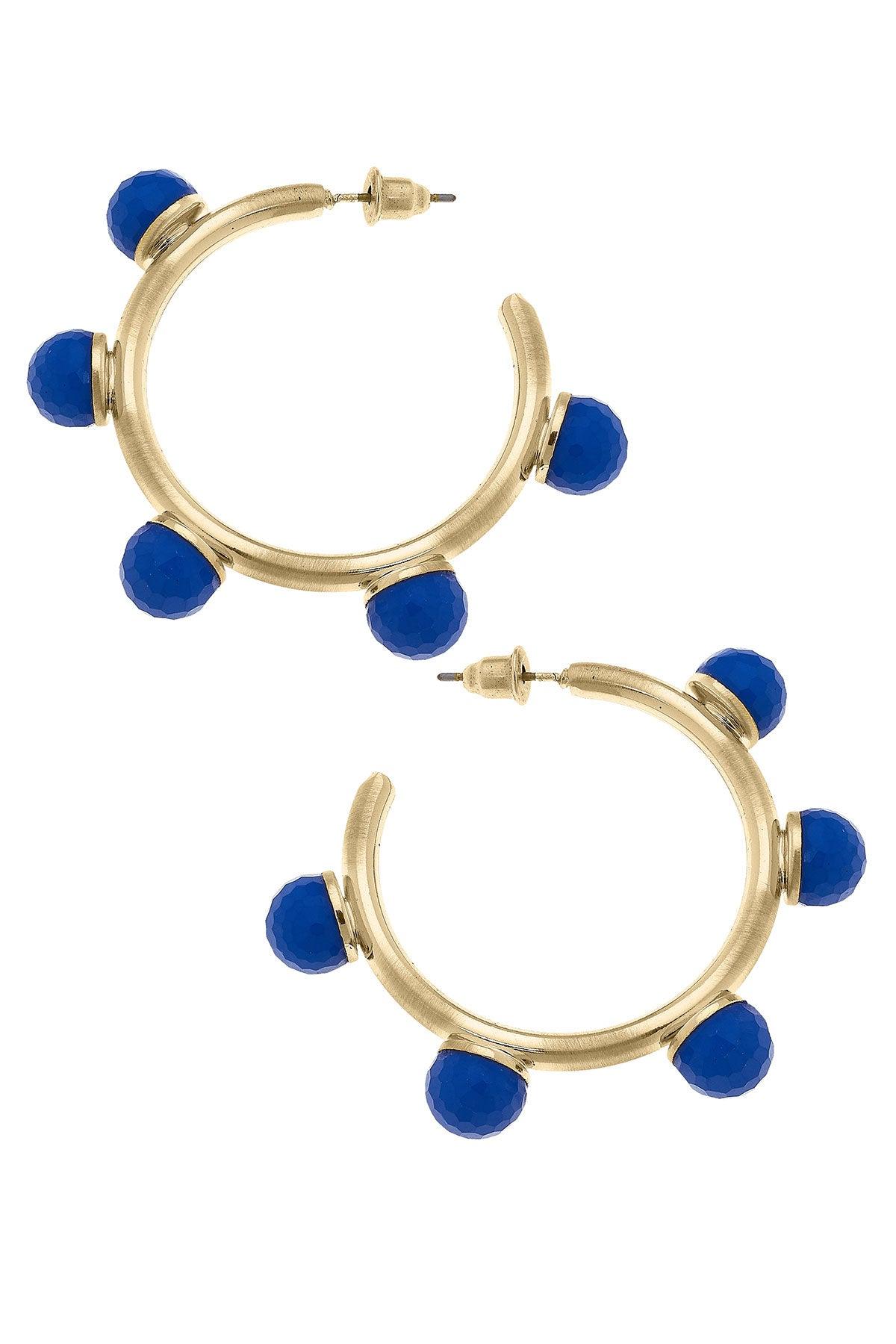 Allison Resin Beaded Hoop Earrings in Royal Blue