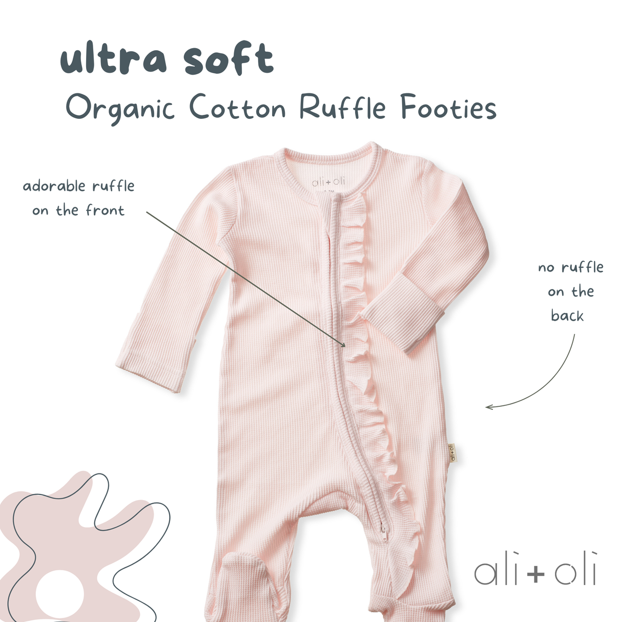Baby Ruffle Footie 2-Way Zipper – Organic Cotton Waffle Knit