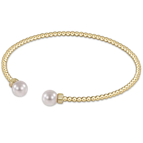 Classic gold 2mm bead cuff - pearl