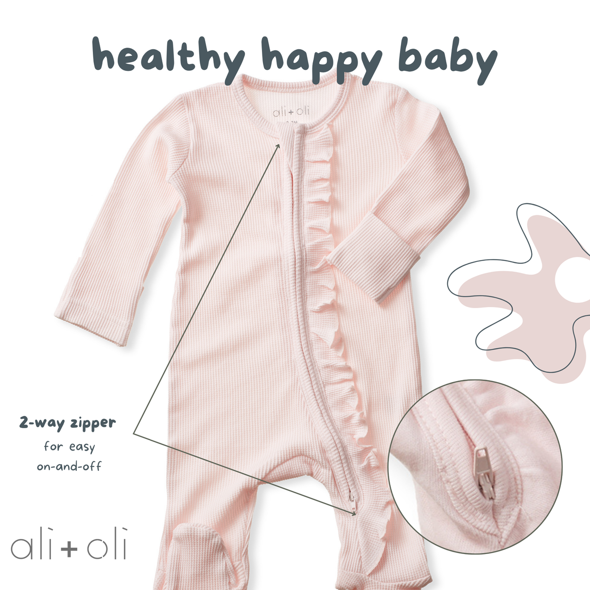Baby Ruffle Footie 2-Way Zipper – Organic Cotton Waffle Knit