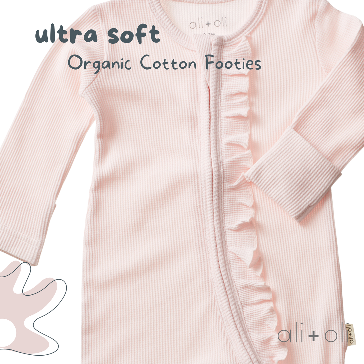 Baby Ruffle Footie 2-Way Zipper – Organic Cotton Waffle Knit