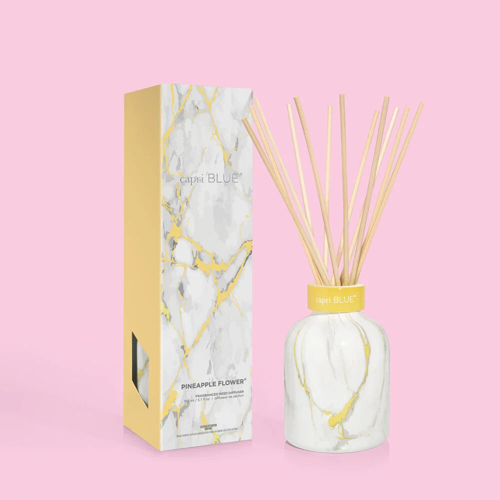 Pineapple Flower Modern Marble Petite Reed Diffuser, 5.7 fl oz