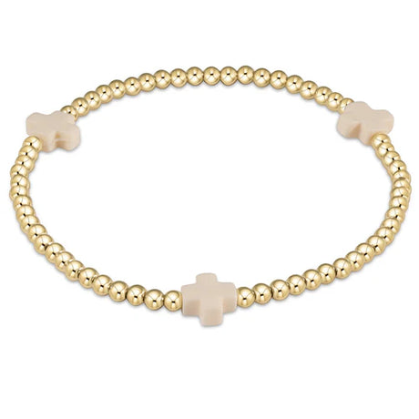 Signature cross gold pattern 3mm bead bracelet