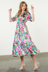 Short Sleeve Tiered Multi Color THML Dress